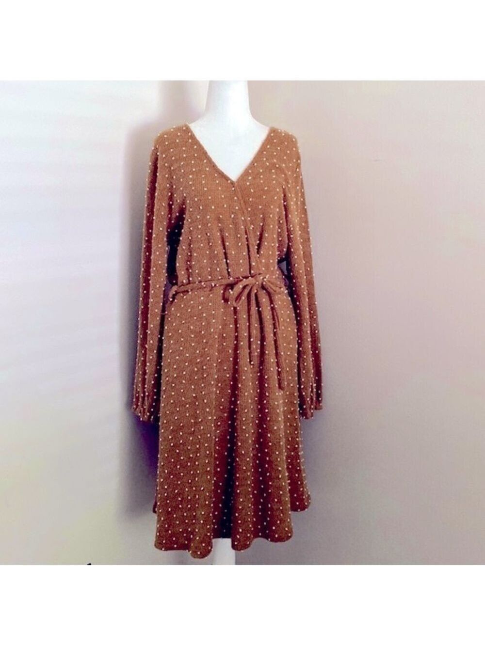 Polagram sweater knit Swiss dot midi dress